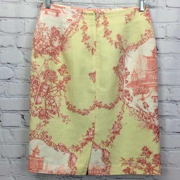 Silk Club Collection Pencil Skirt Womens Size 8 Cream Red Asian Print 100% Linen - Picture 5 of 5